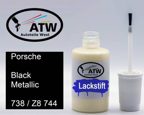 Porsche, Black Metallic, 738 / Z8 744: 20ml Lackstift, von ATW Autoteile West.